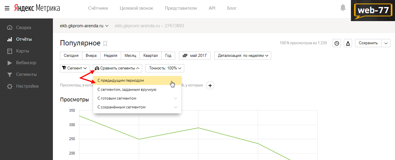 Яндекс Метрика отчеты - сравнить сегменты